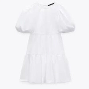 White Cotton Puff Sleeve Dress Size S